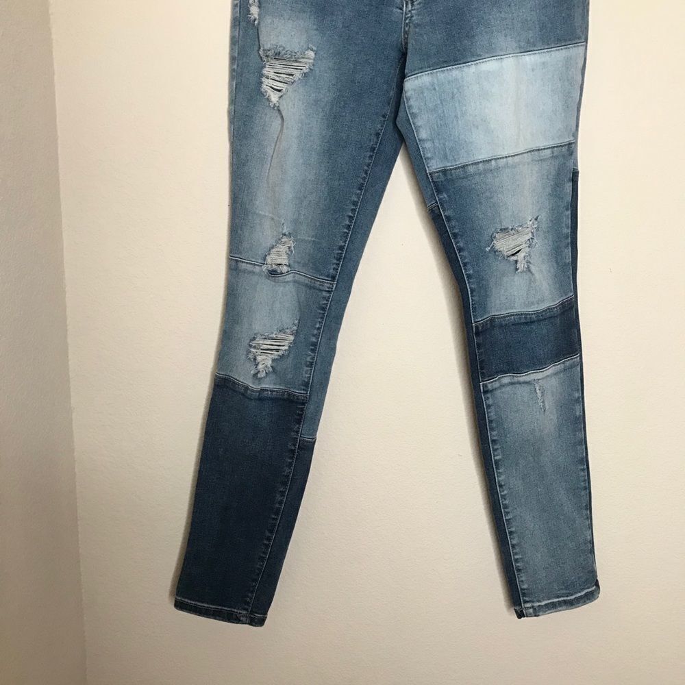 Distressed patchwork high waisted skinny jeans‎ - Picture 2 of 6